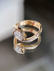 1.0 - 2.0 CT Oval Cut Lab Grown Diamond Pavé Unique Setting Engagement Ring