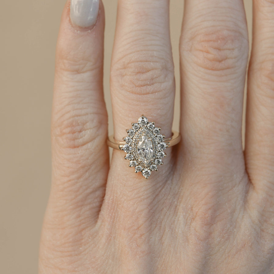 0.47 CT Marquise Double Halo Moissanite Engagement Ring