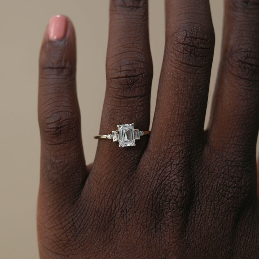 0.92 CT Emerald Cut 3 Stones Moissanite Engagement Ring