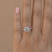 0.88 CT Round Cut Halo & Pave Moissanite Engagement Ring