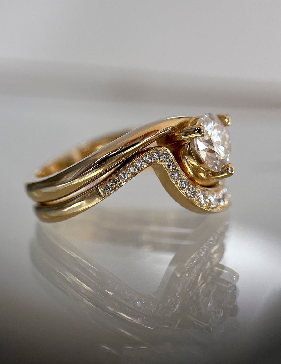 1.0-2.0 CT Round Cut Lab Grown Diamond Solitaire Style Bridal Ring Set