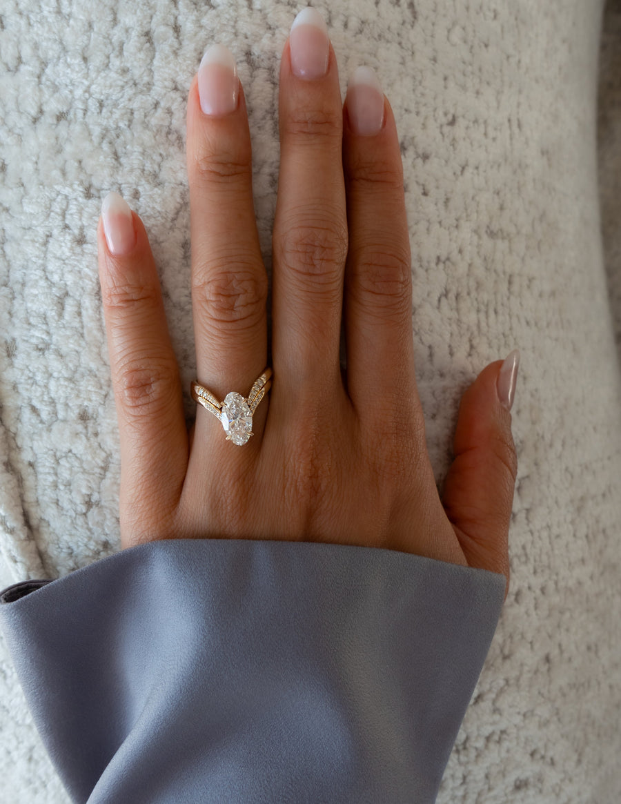 1.0 - 3.0 CT Moval Shaped Lab Grown Diamond Solitaire Style Bridal Set