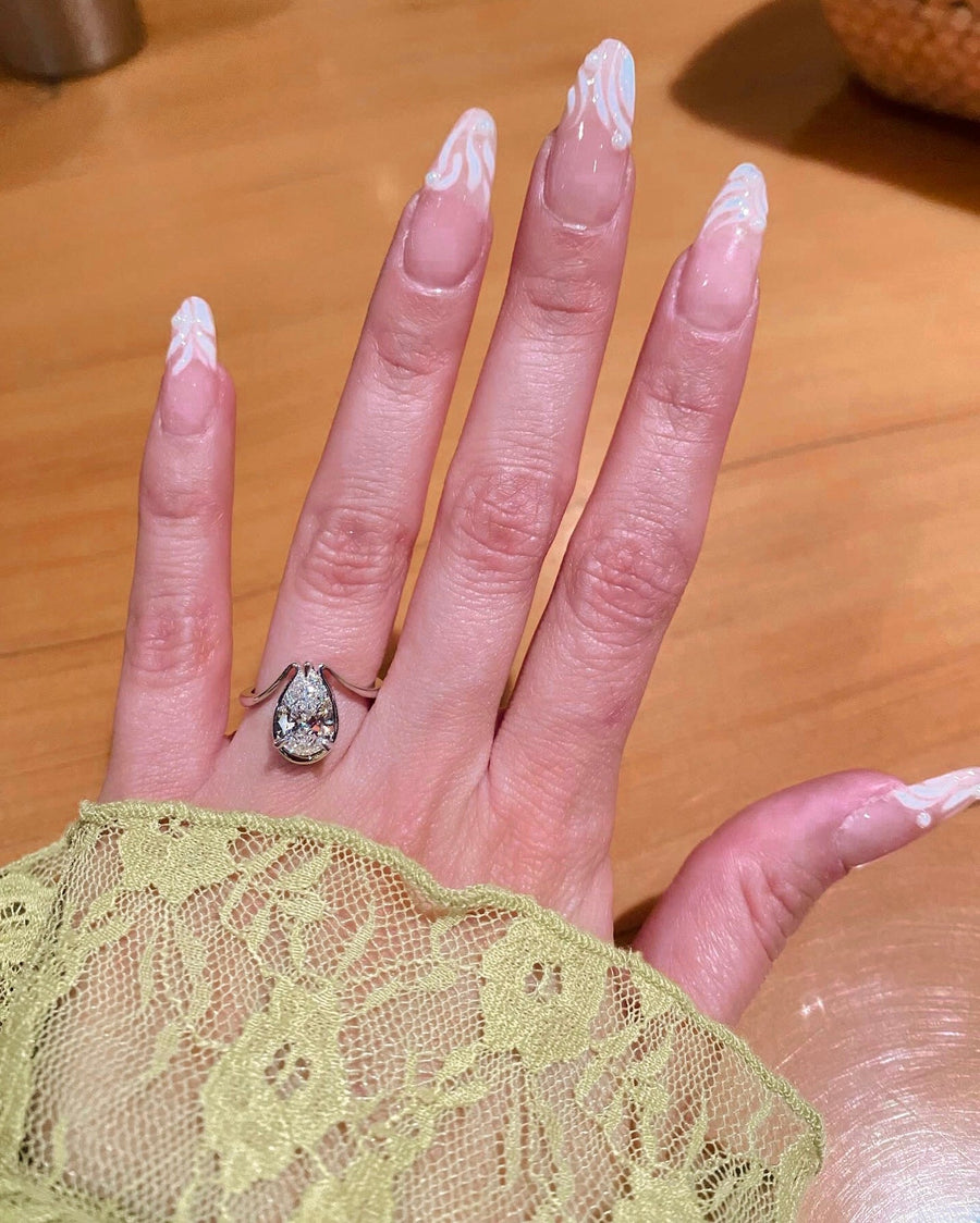 1.25 - 2.0 CT Pear Shaped Lab Grown Diamond Unique Style Engagement Ring