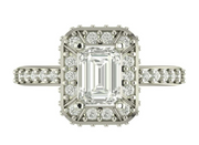 1CT Emerald Cut CZ Stone Halo & Pave Setting Silver Engagement Ring - Specially Reserved for Trisha