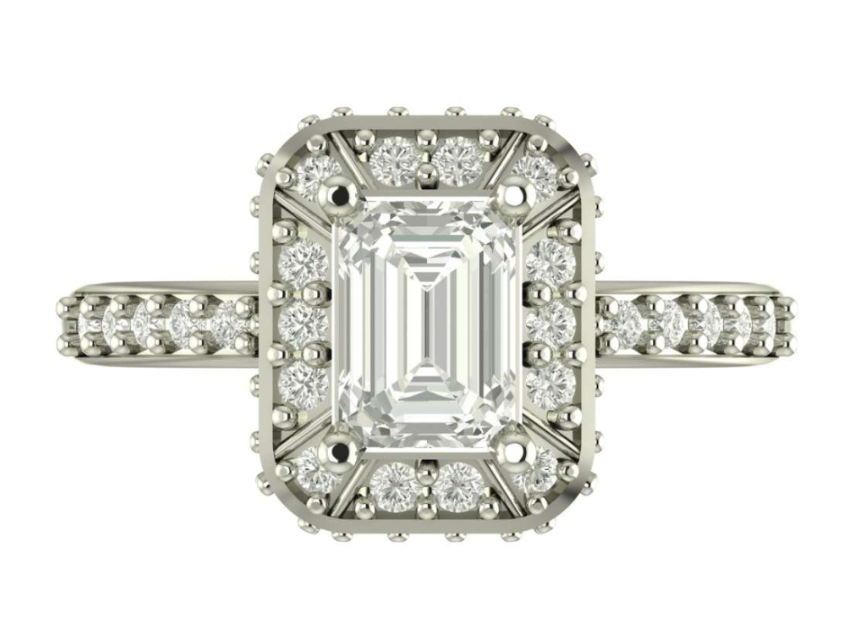 1CT Emerald Cut CZ Stone Halo & Pave Setting Silver Engagement Ring - Specially Reserved for Trisha