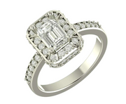 1CT Emerald Cut CZ Stone Halo & Pave Setting Silver Engagement Ring - Specially Reserved for Trisha