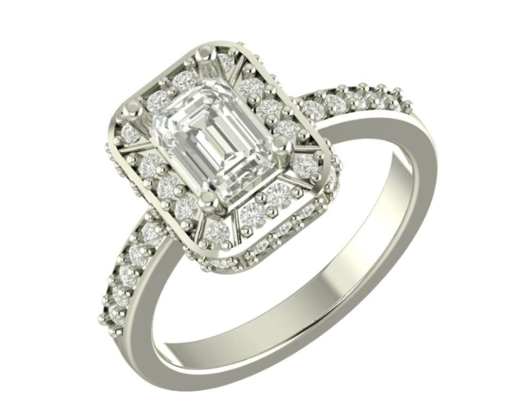 1CT Emerald Cut CZ Stone Halo & Pave Setting Silver Engagement Ring - Specially Reserved for Trisha