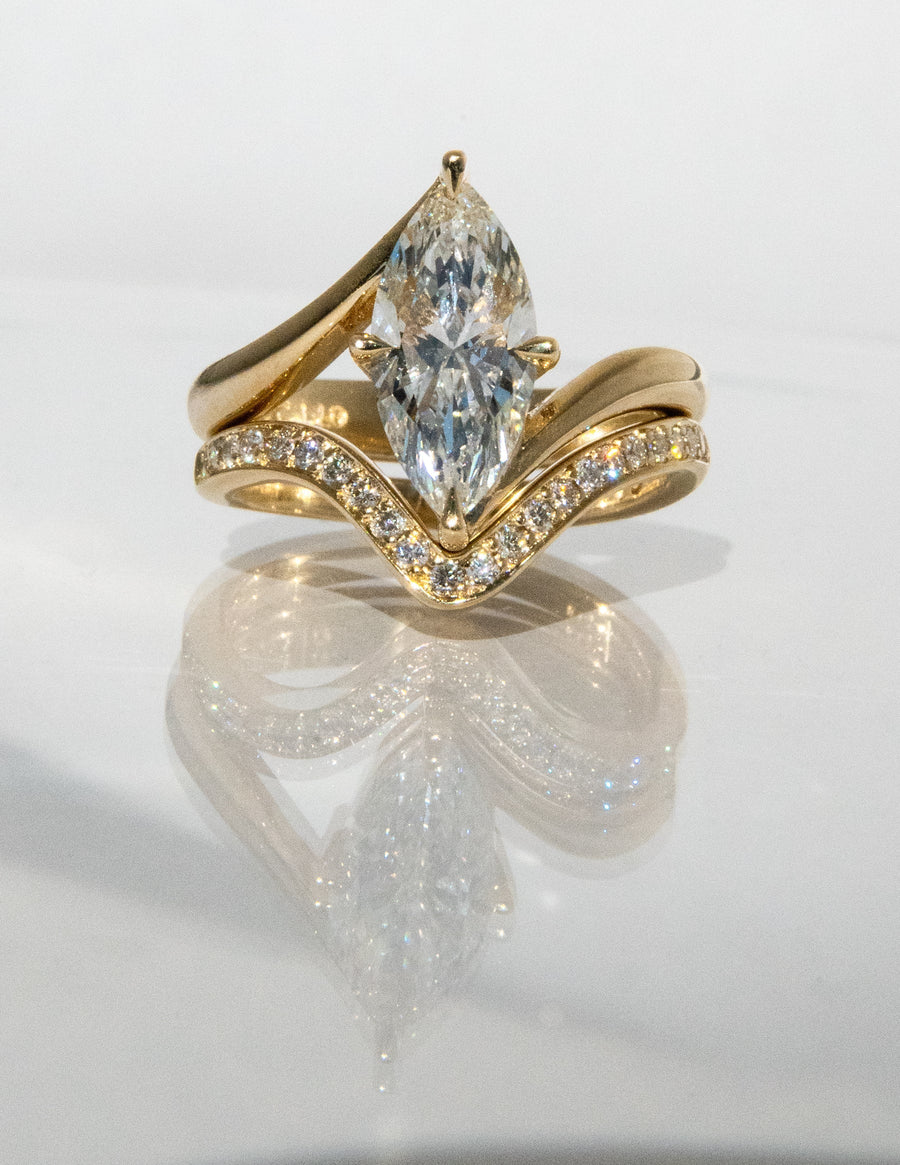 1.0 - 2.0  CT Marquise Cut Lab Grown Diamond  Solitaire Bridal Set