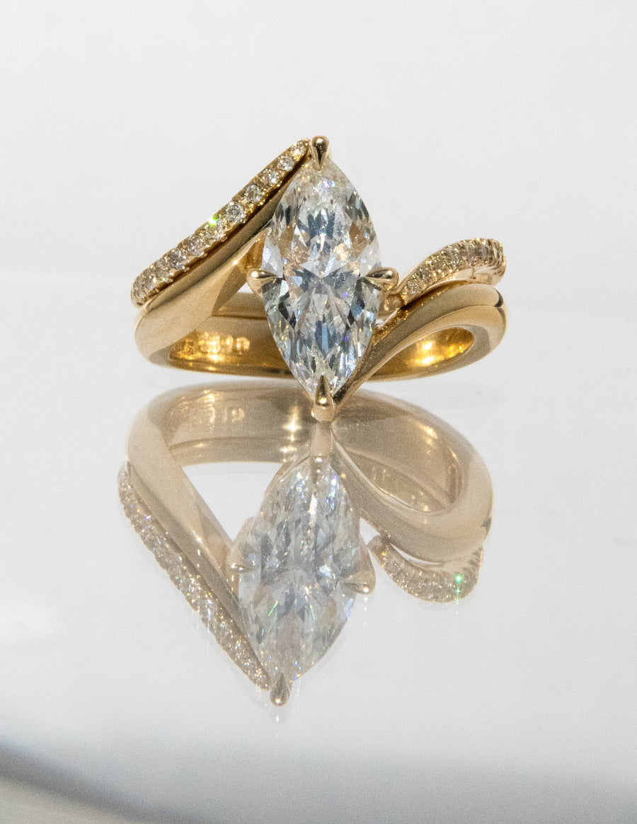 1.0 - 2.0  CT Marquise Cut  Lab Grown Diamond Solitaire Bridal Set