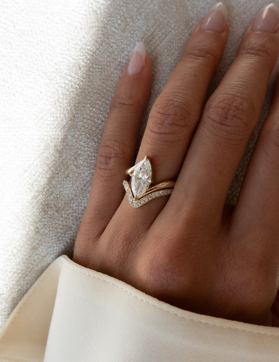 1.0 - 2.0  CT Marquise Cut Lab Grown Diamond  Solitaire Bridal Set