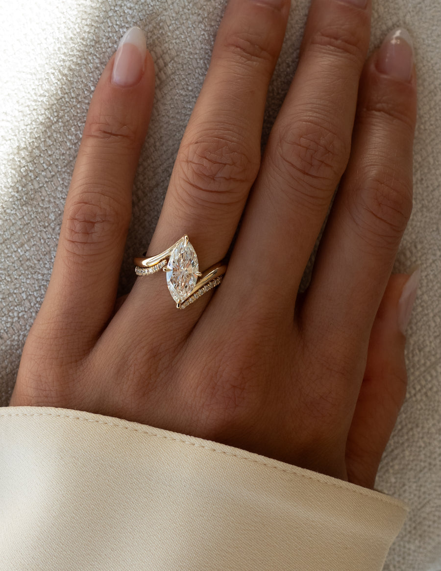 1.0 - 2.0  CT Marquise Cut  Lab Grown Diamond Solitaire Bridal Set