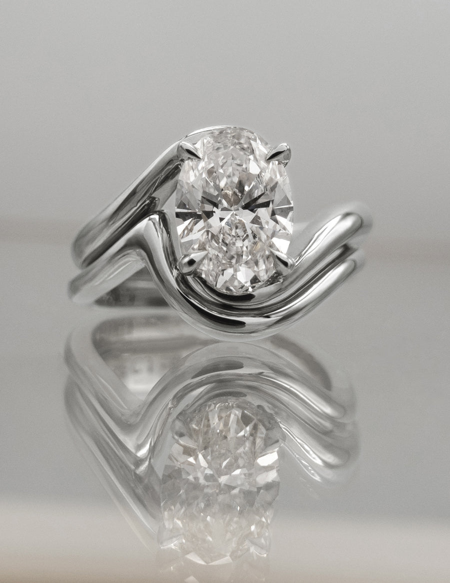 1.50- 3.0 CT Oval cut Lab Grown Diamond Solitaire Setting Bridal Set