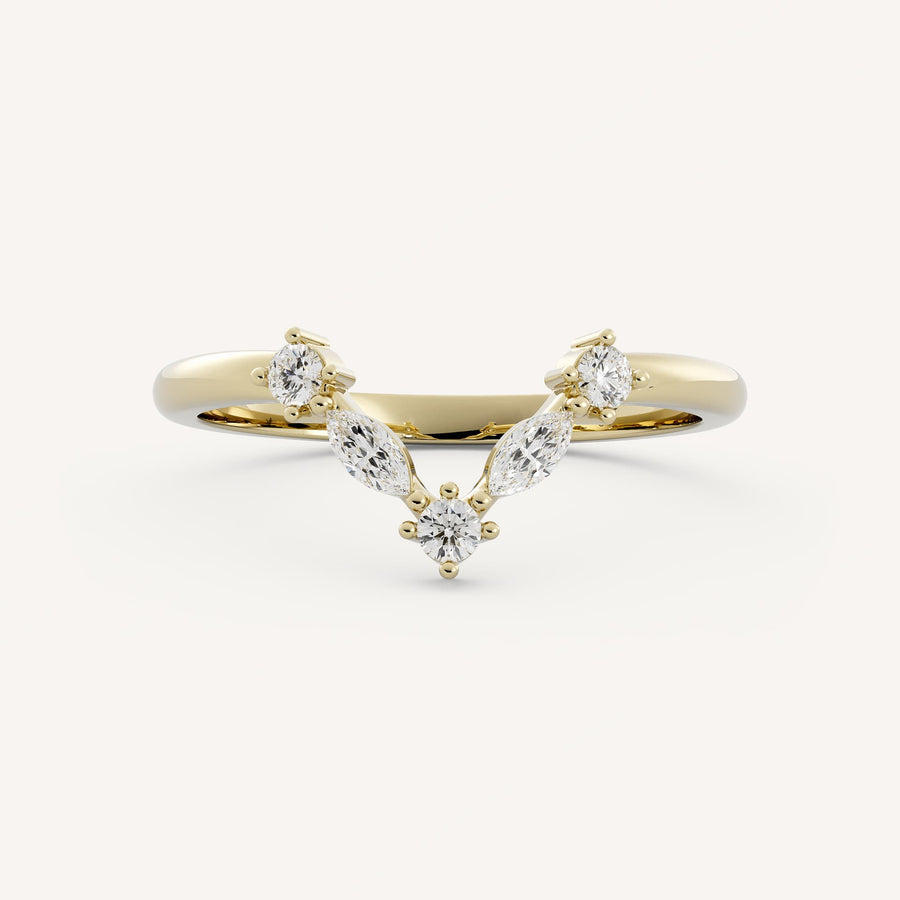 0.20 CT Round and Marquise V shape Wedding Band