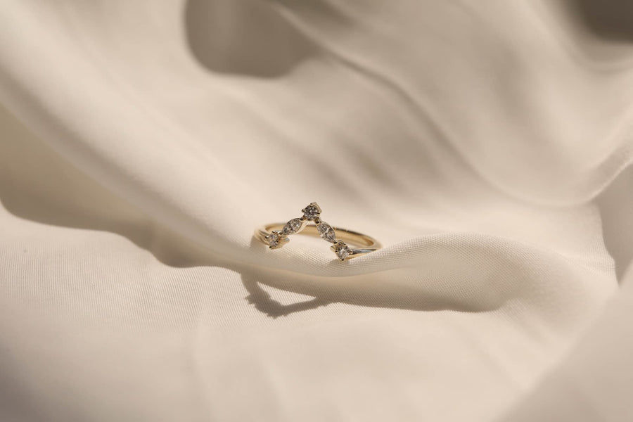 0.20 CT Round and Marquise V shape Wedding Band