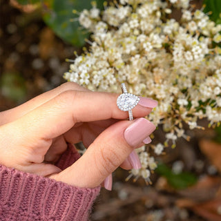 1.33 CT Pear Cut Halo Moissanite Engagement Ring - Barbara Maison 