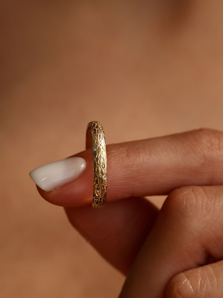 0.15 TCW Round Shape Sparkling Textured Wedding Band