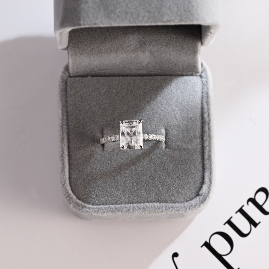 3.0 CT Radiant Cut pave & hidden halo Moissanite Engagement Ring
