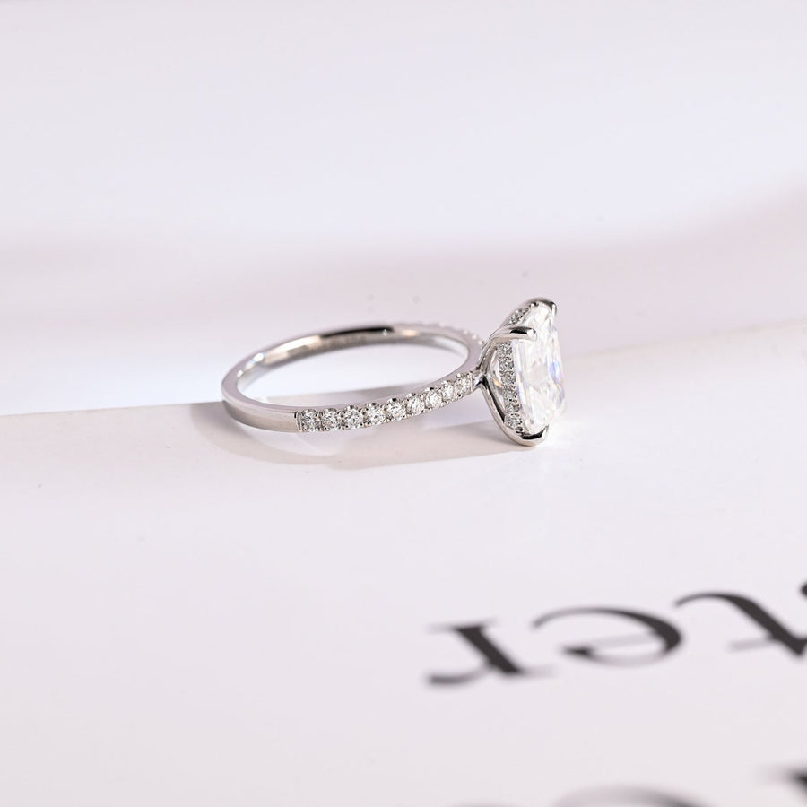 3.0 CT Radiant Cut pave & hidden halo Moissanite Engagement Ring