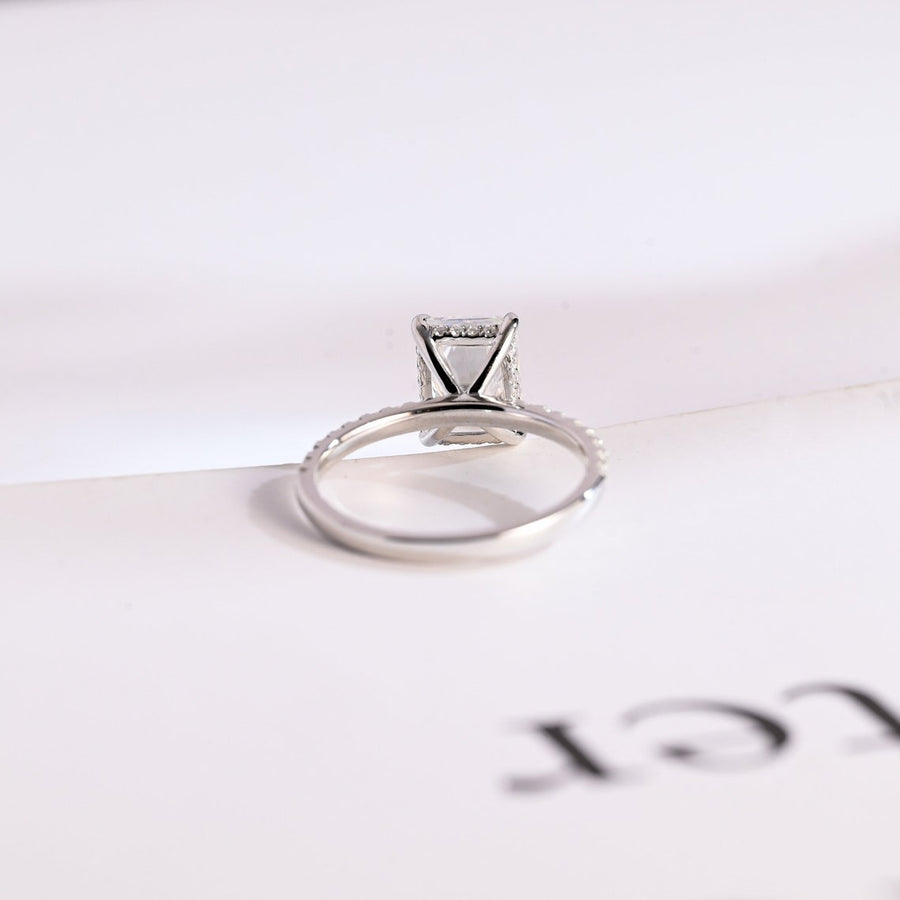 3.0 CT Radiant Cut pave & hidden halo Moissanite Engagement Ring