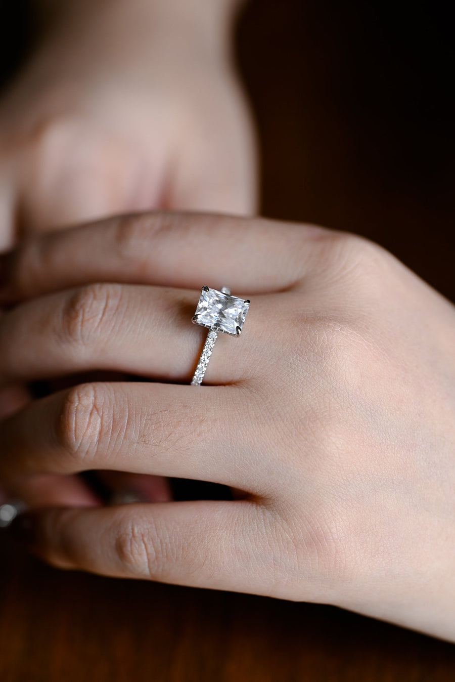 3.0 CT Radiant Cut pave & hidden halo Moissanite Engagement Ring