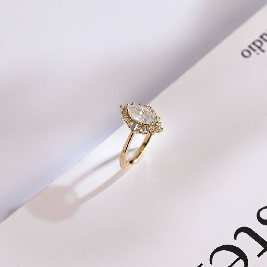 1.0 CT Marquise Cut halo Moissanite Engagement Ring