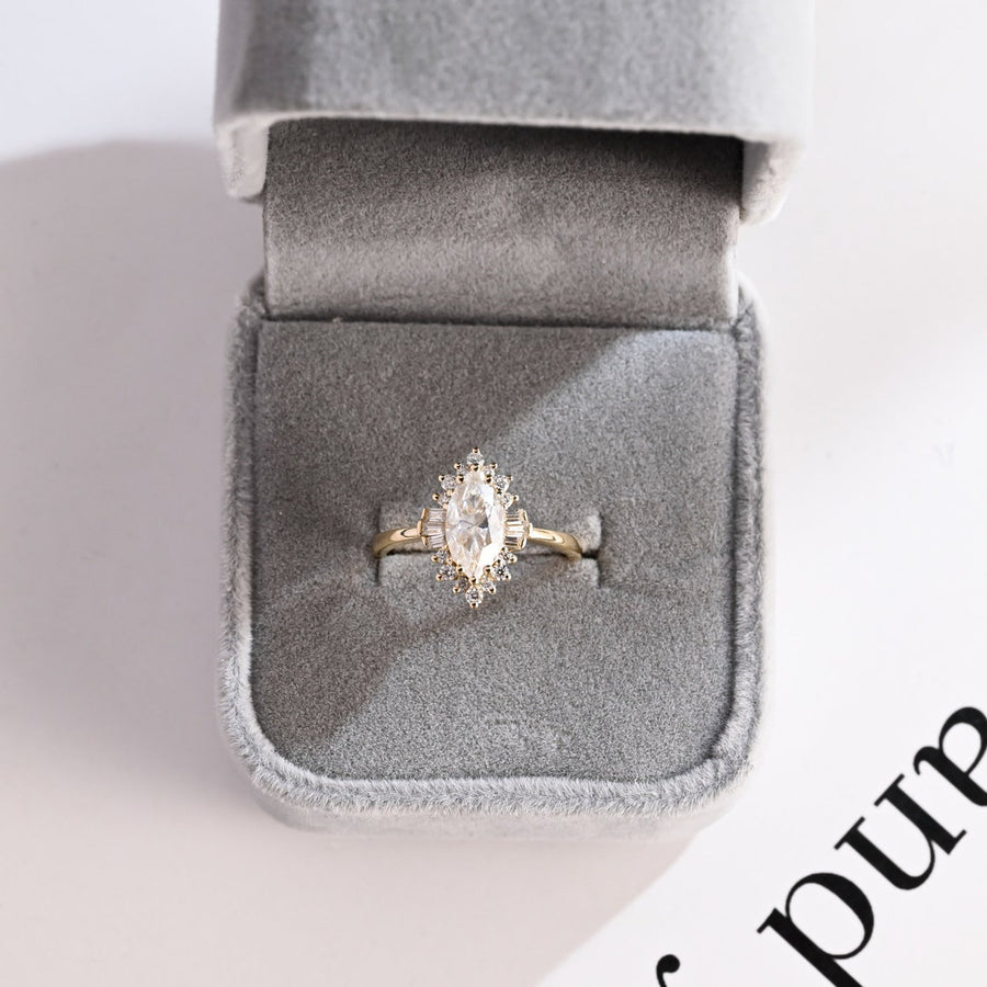 1.0 CT Marquise Cut halo Moissanite Engagement Ring