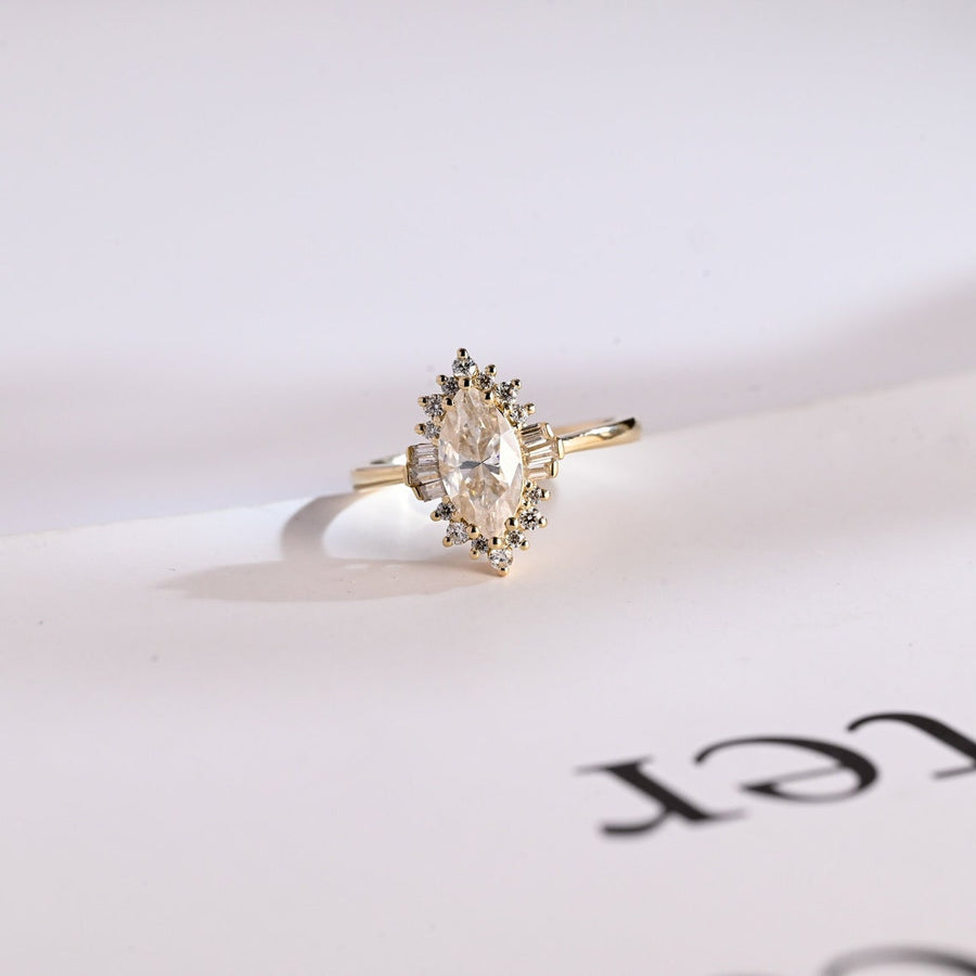 1.0 CT Marquise Cut halo Moissanite Engagement Ring