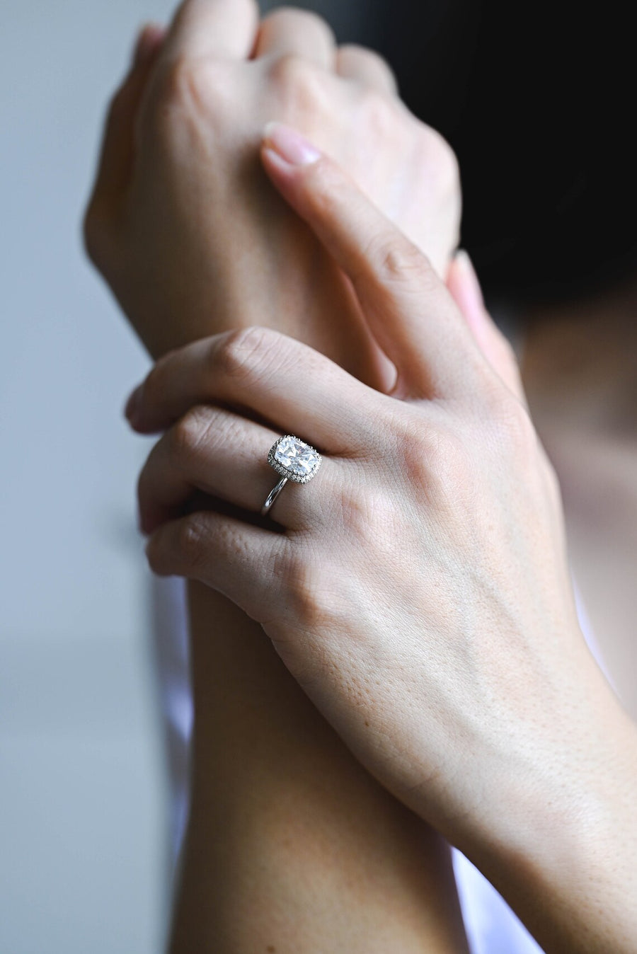 3.0 CT Cushion Cut halo Moissanite Engagement Ring