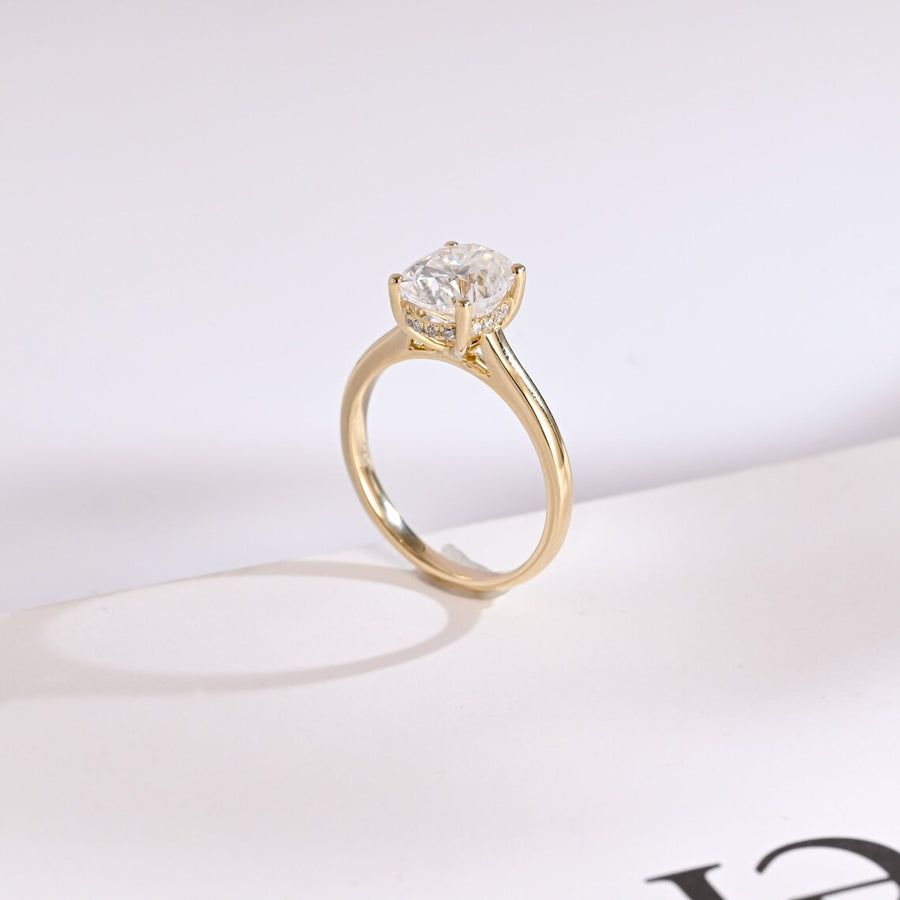 2.0 CT Oval Cut Hidden halo Moissanite Engagement Ring