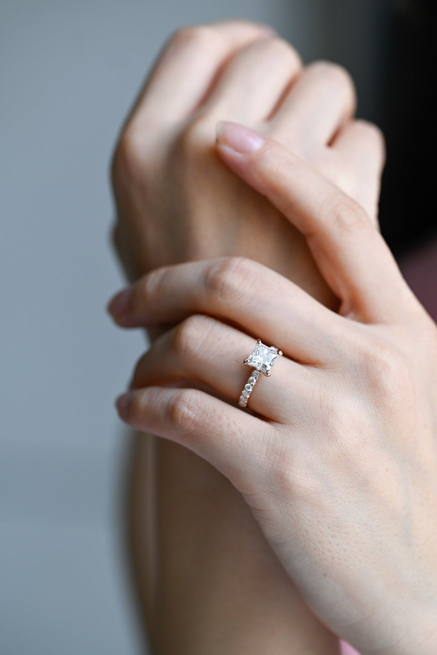 2.0 CT  Princess Cut pave Moissanite Engagement Ring