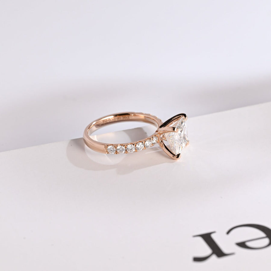 2.0 CT  Princess Cut pave Moissanite Engagement Ring