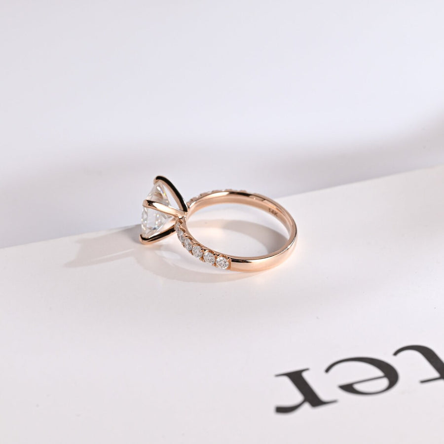 2.0 CT  Princess Cut pave Moissanite Engagement Ring