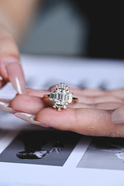 2.0 CT  Emerald Cut Cluster Moissanite Engagement Ring