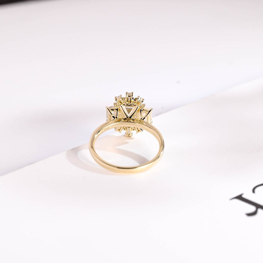 2.0 CT  Emerald Cut Cluster Moissanite Engagement Ring