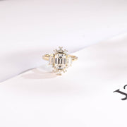 2.0 CT  Emerald Cut Cluster Moissanite Engagement Ring