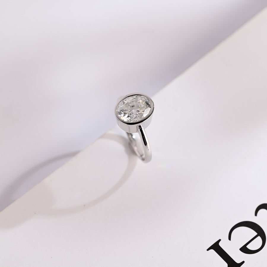 3.0 CT Oval Cut Bezel solitaire Moissanite Engagement Ring