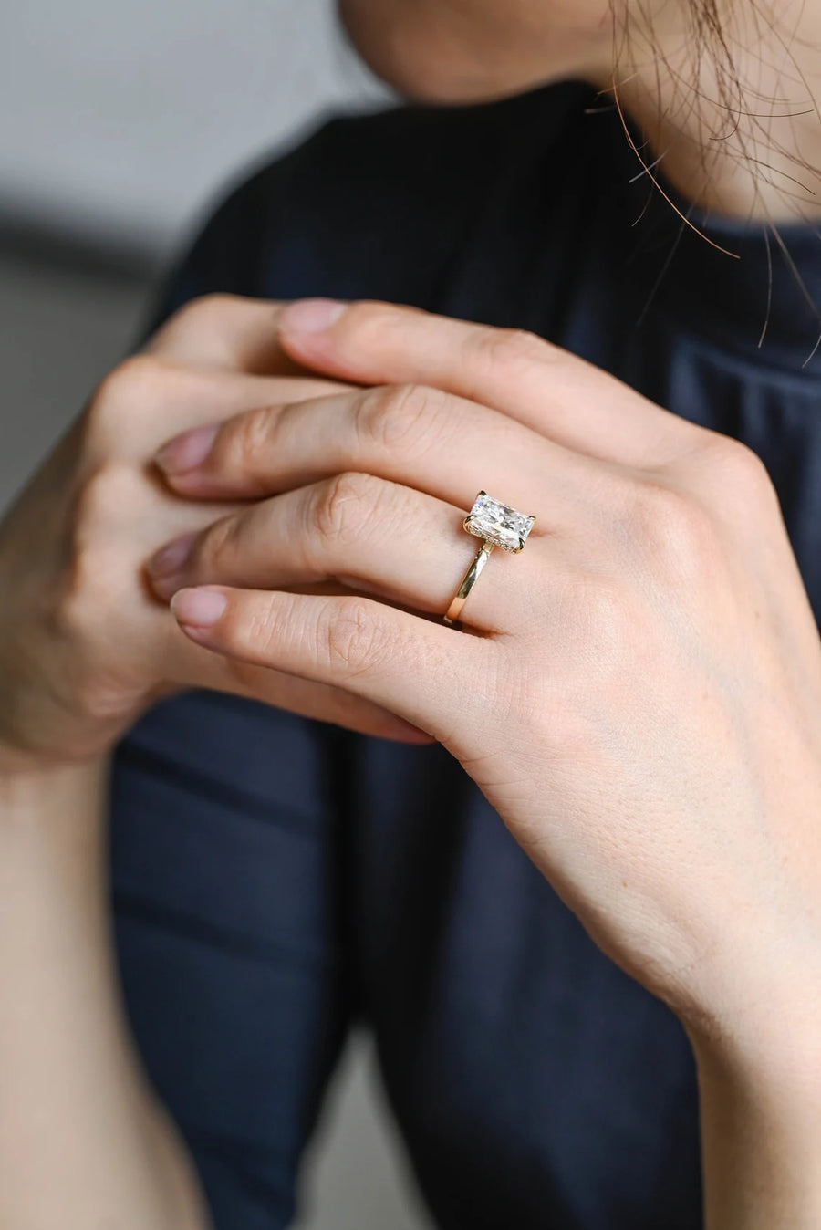 3.0 CT Radiant Cut hidden halo Moissanite Engagement Ring