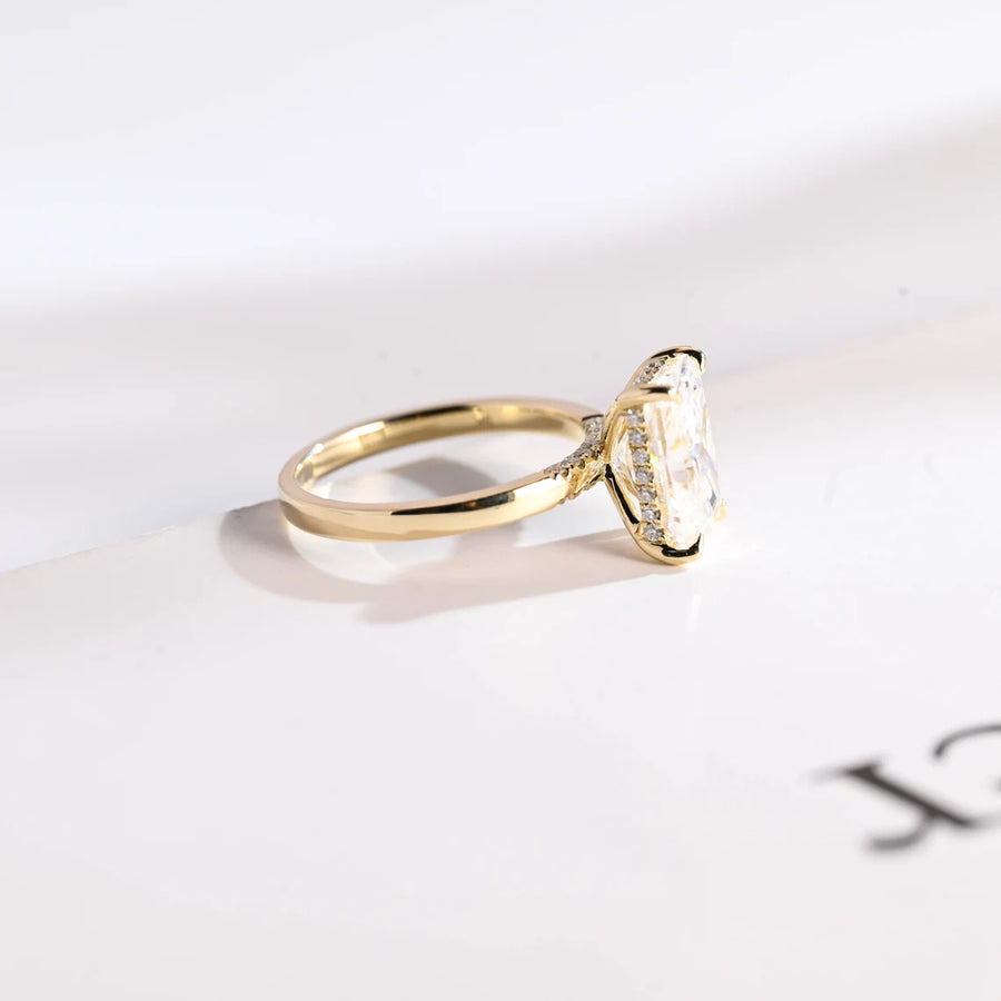 3.0 CT Radiant Cut hidden halo Moissanite Engagement Ring