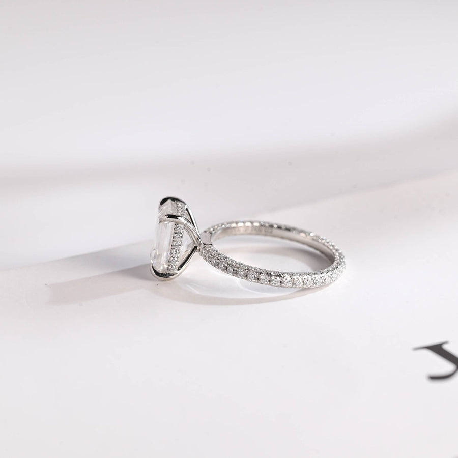 3.0 CT Emerald Cut Hidden Halo Moissanite Engagement Ring