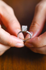3.0 CT Emerald Cut Hidden Halo Moissanite Engagement Ring