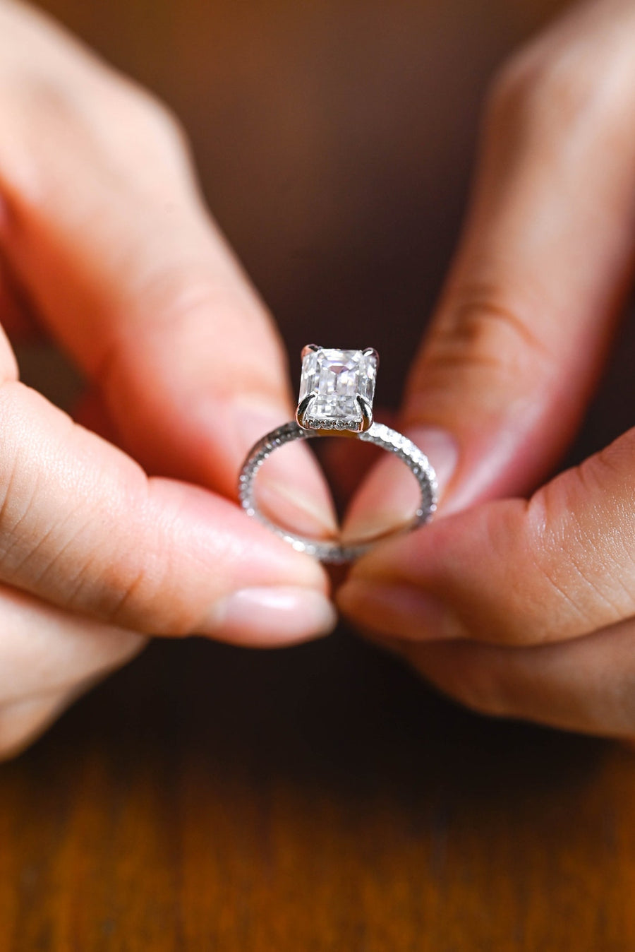 3.0 CT Emerald Cut Hidden Halo Moissanite Engagement Ring