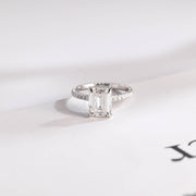 3.0 CT Emerald Cut Hidden Halo Moissanite Engagement Ring
