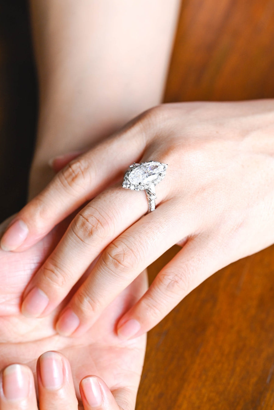 3.0 CT Elongated Oval Cut Hidden Halo & pave Moissanite Engagement Ring