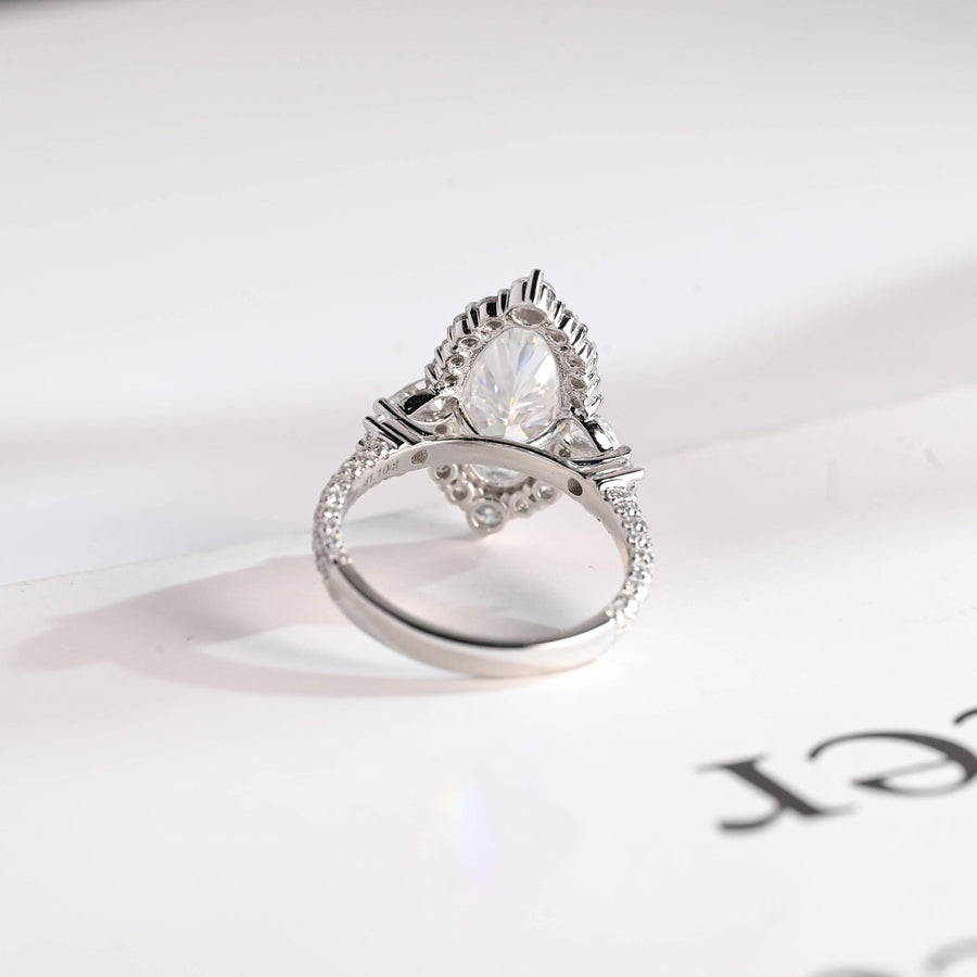 3.0 CT Elongated Oval Cut Hidden Halo & pave Moissanite Engagement Ring