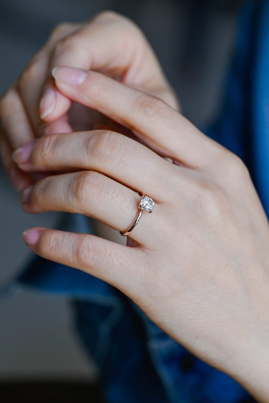 1.0 CT Cushion Cut solitaire Moissanite Engagement Ring