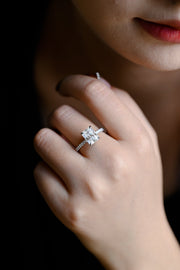 3.0 CT Radiant Cut pave & hidden halo Moissanite Engagement Ring