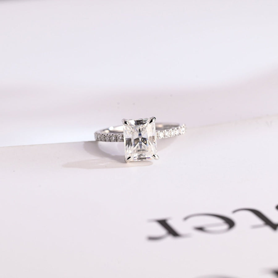 3.0 CT Radiant Cut pave & hidden halo Moissanite Engagement Ring