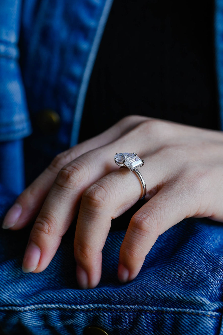 4.0 CT Emerald & Pear Cut solitaire Moissanite Engagement Ring