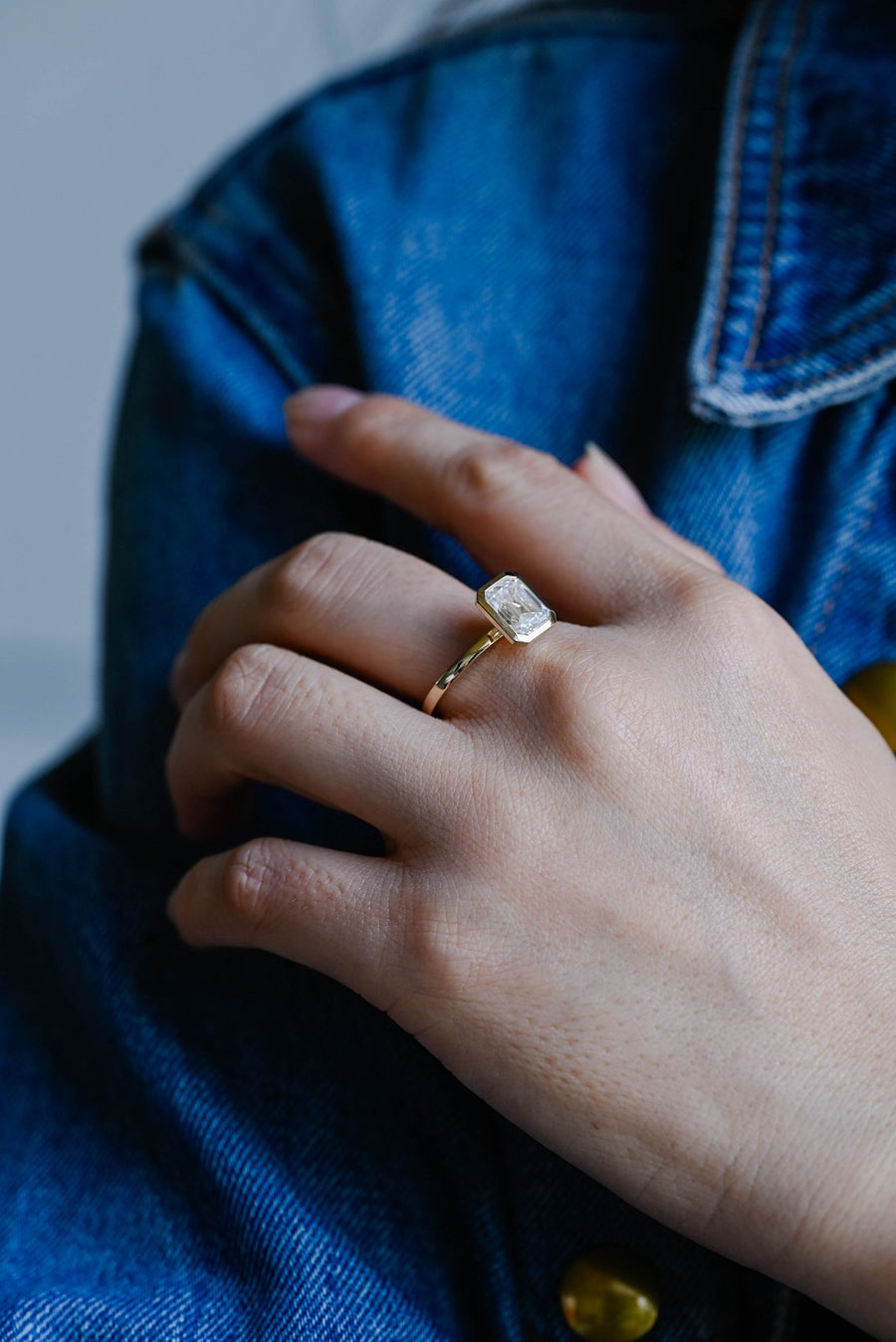 2.0 CT Emerald Cut bezel solitaire Moissanite Engagement Ring