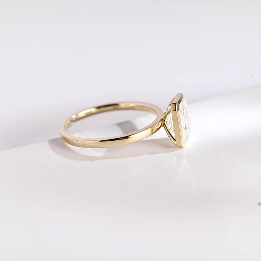 2.0 CT Emerald Cut bezel solitaire Moissanite Engagement Ring